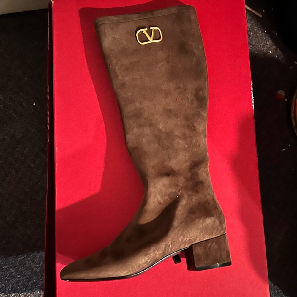 Valentino Suede Brown Knee High Boot